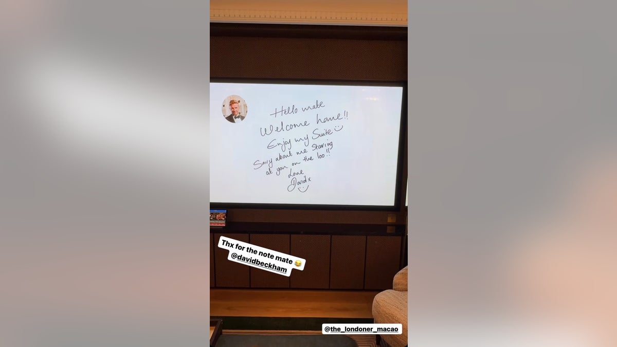 David Beckham leaves a note for Gordon Ramsay as he stays in athlete's suite