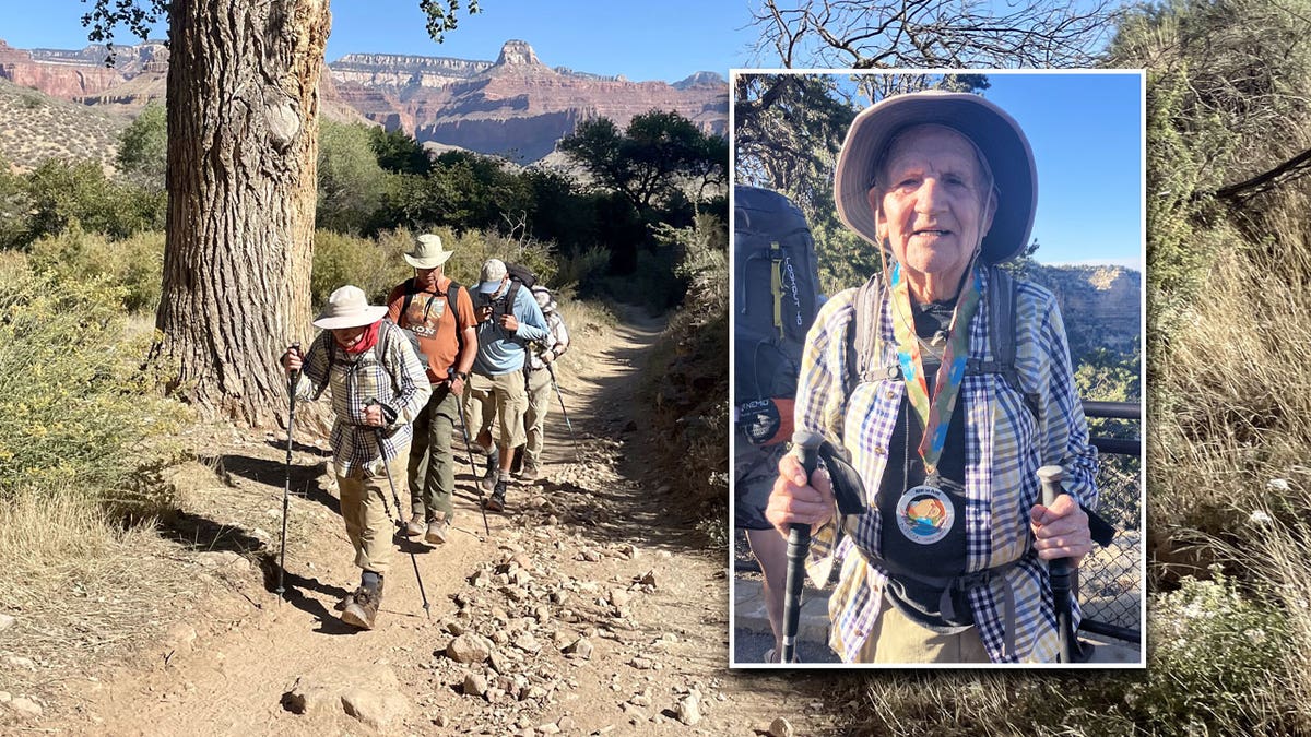 Alfredo Aliaga Burdio hiking left, closeup shot inset right