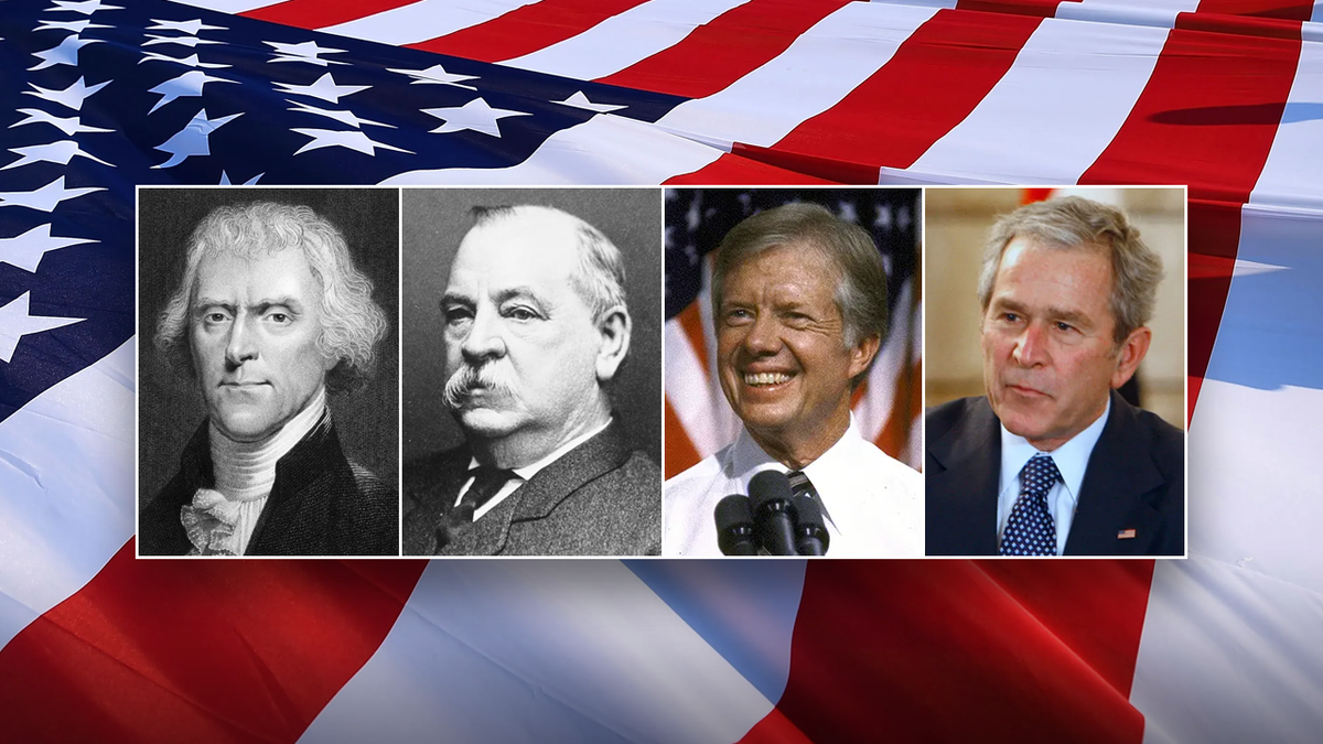 American flag and 4 presidents