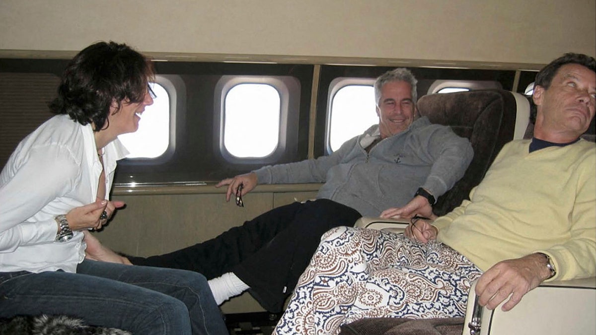 Ghislaine Maxwell, Jeffrey Epstein and Jean-Luc Brunel are seen onboard Epstein’s private jet