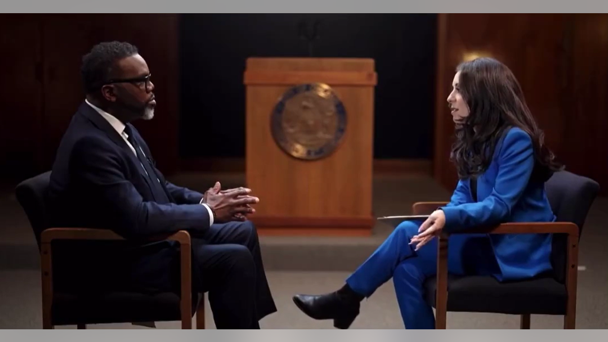 Chicago Mayor Brandon Johnson being interviewed