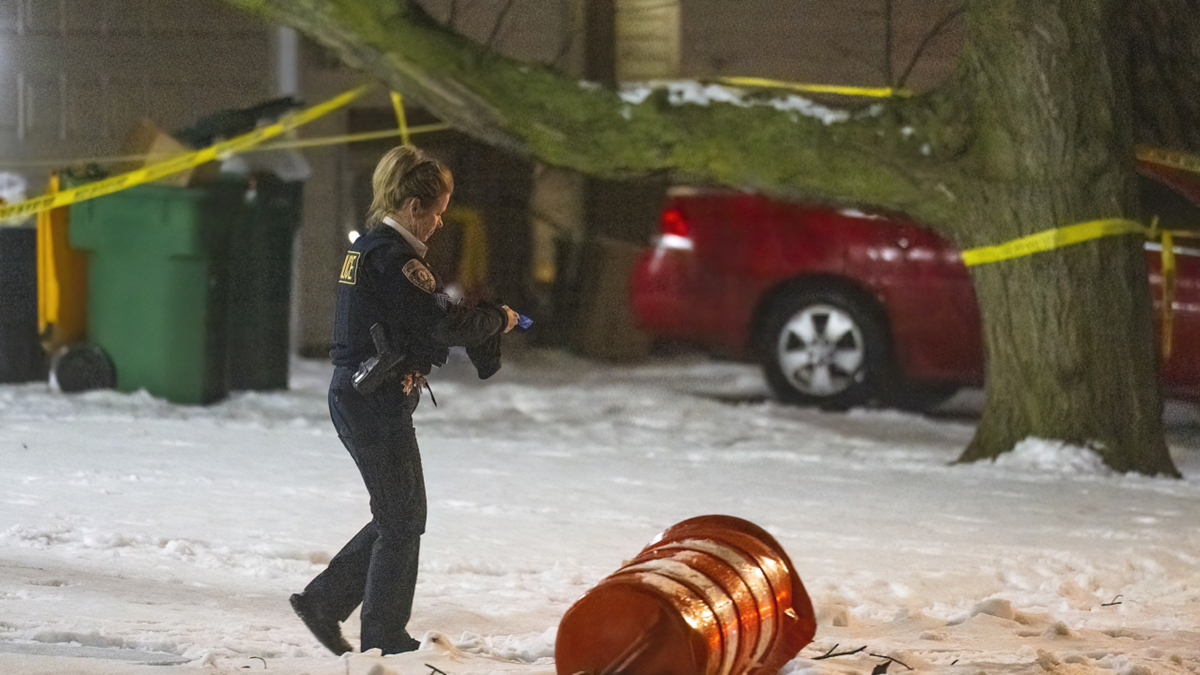 Police officer at crime scene in Joliet, Illinois