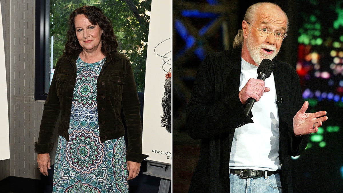 A side by side photo of Kelly Carlin-McCall with George Carlin