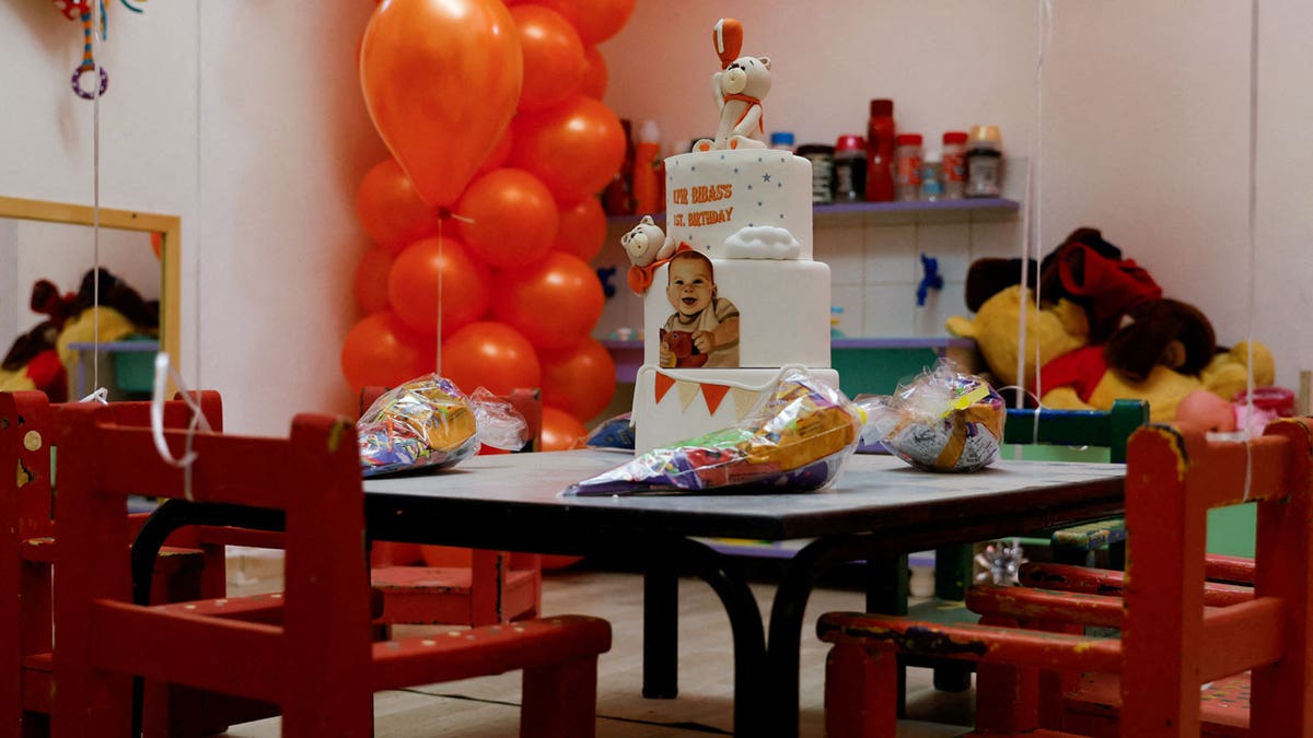 A birthday cake for Kfir Bibas, who turns one today while being held hostage in Gaza