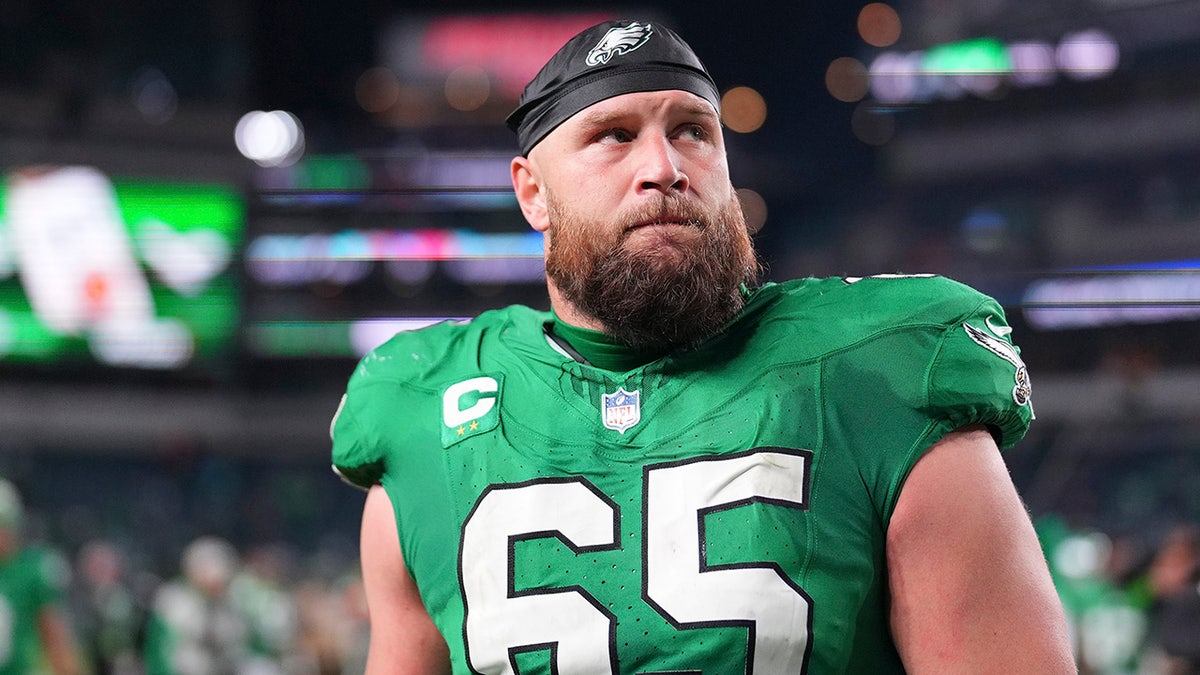 Lane Johnson looks on field