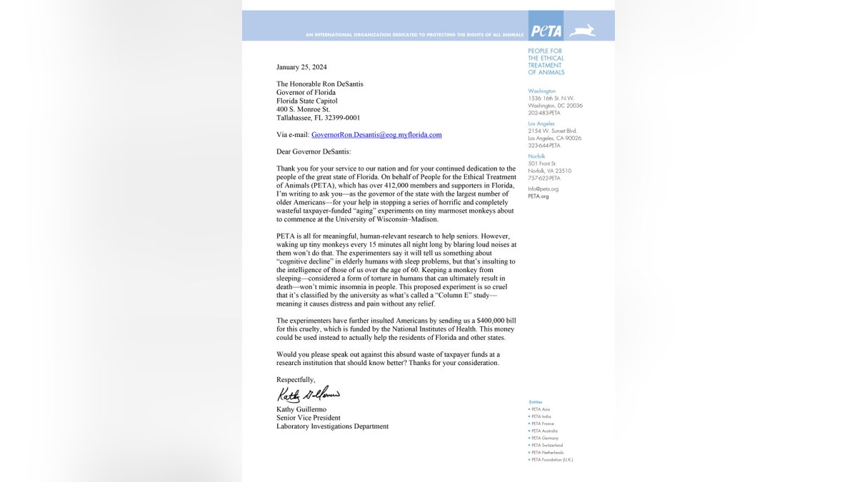 PETA letter to Governor DeSantis