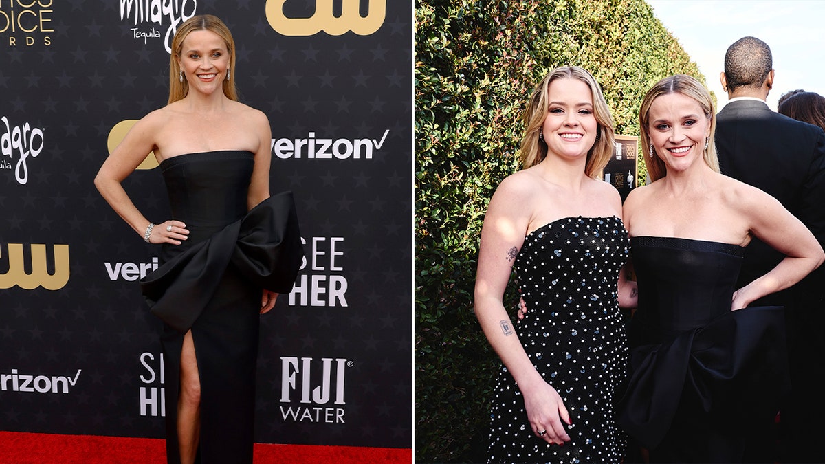Reese Witherspoon posing side by a side of Reese Witherspoon posing with her daughter Ava Phillipppe