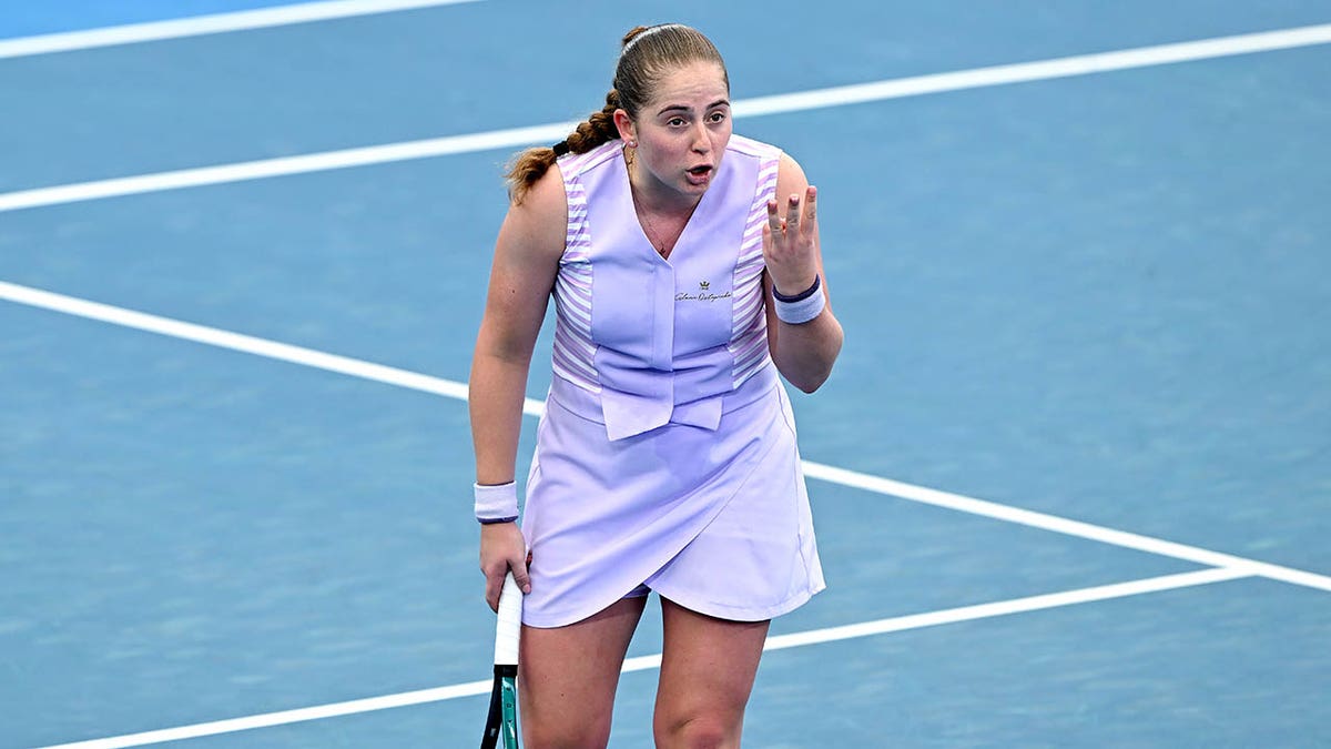 Jelena Ostapenko appears frustrated during a match
