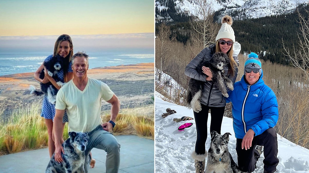 Paige Press and Alec Musser and their dogs in two separate pictures