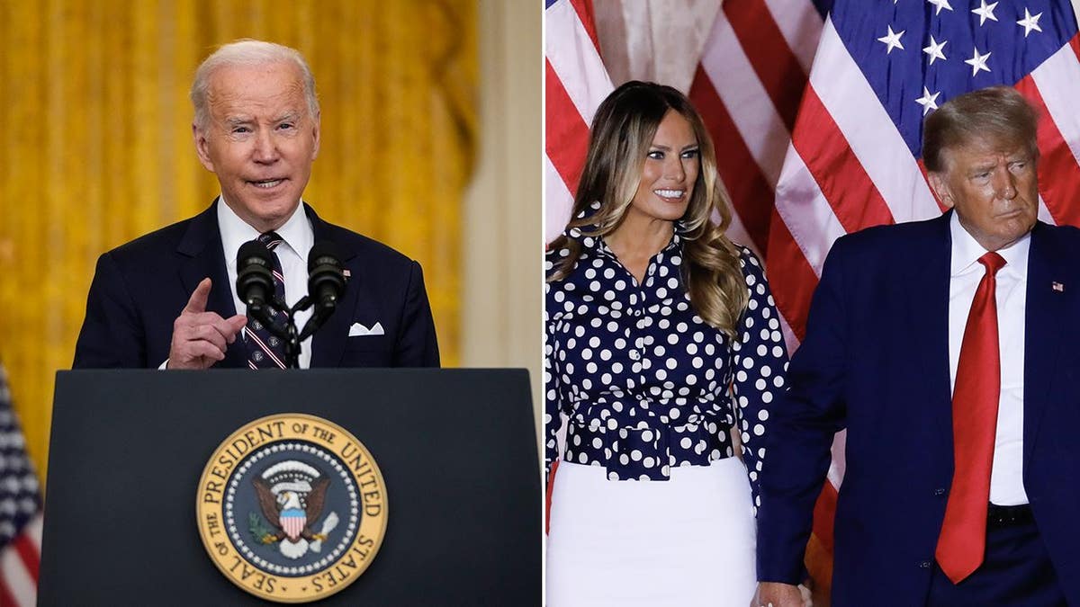 A split of Biden and Trump with former first lady Melania Trump