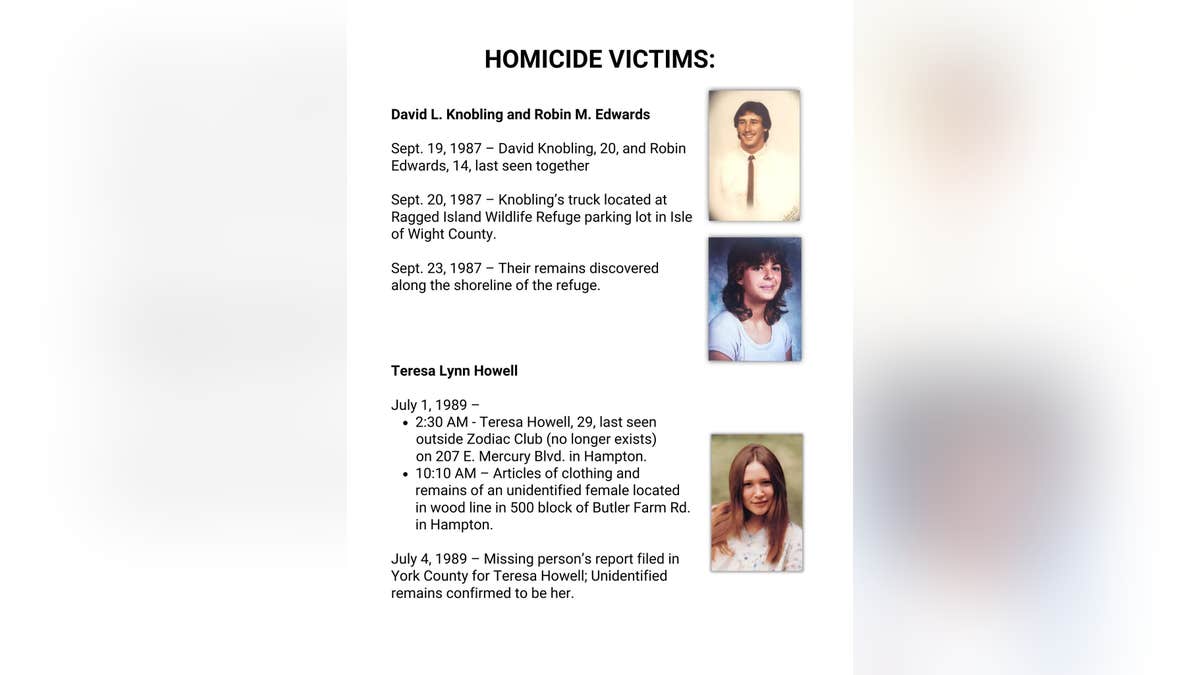 Information on each of the victims of the "Colonial Parkway Murders"