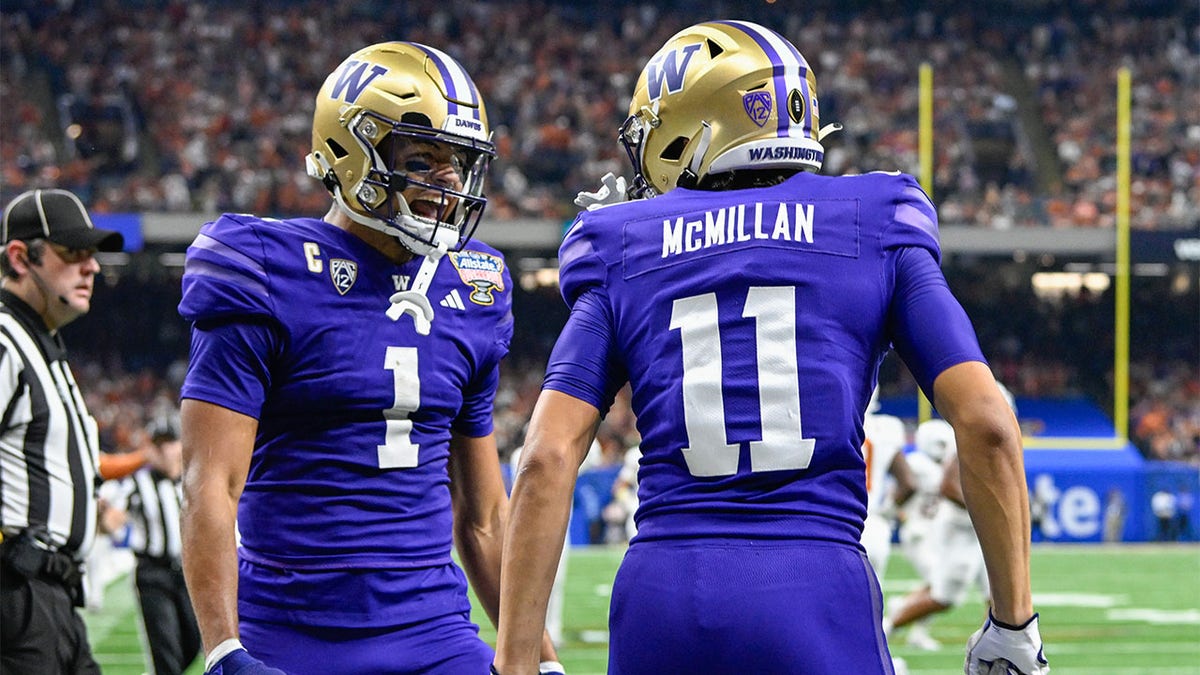 Washington wide receivers celebrate a touchdown