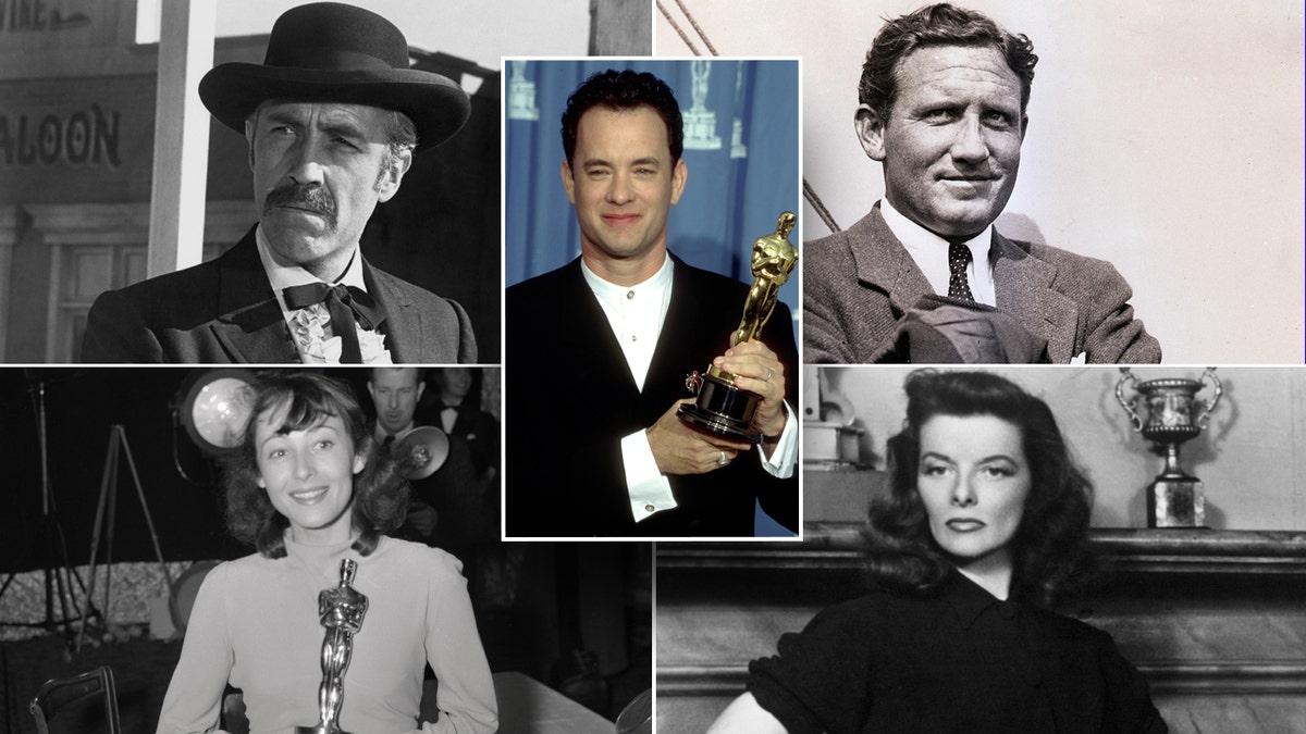 Luise Rainer, Tom Hanks, Jason Robards, Katharine Hepburn and Spencer Tracy split