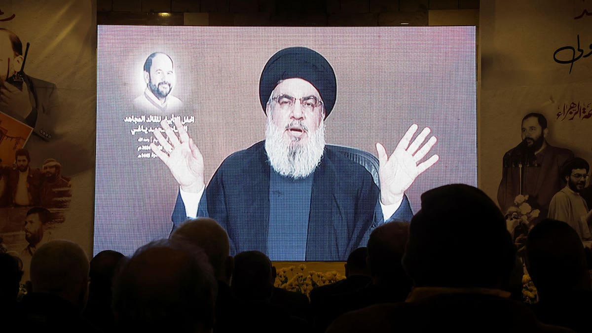 Hezbollah chief Sayyed Hassan Nasrallah gives a televised address