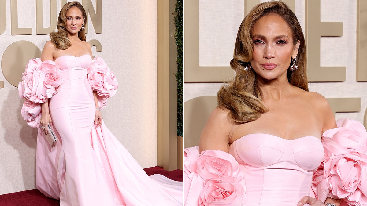 Jennifer Lopez pink coat Golden Globes
