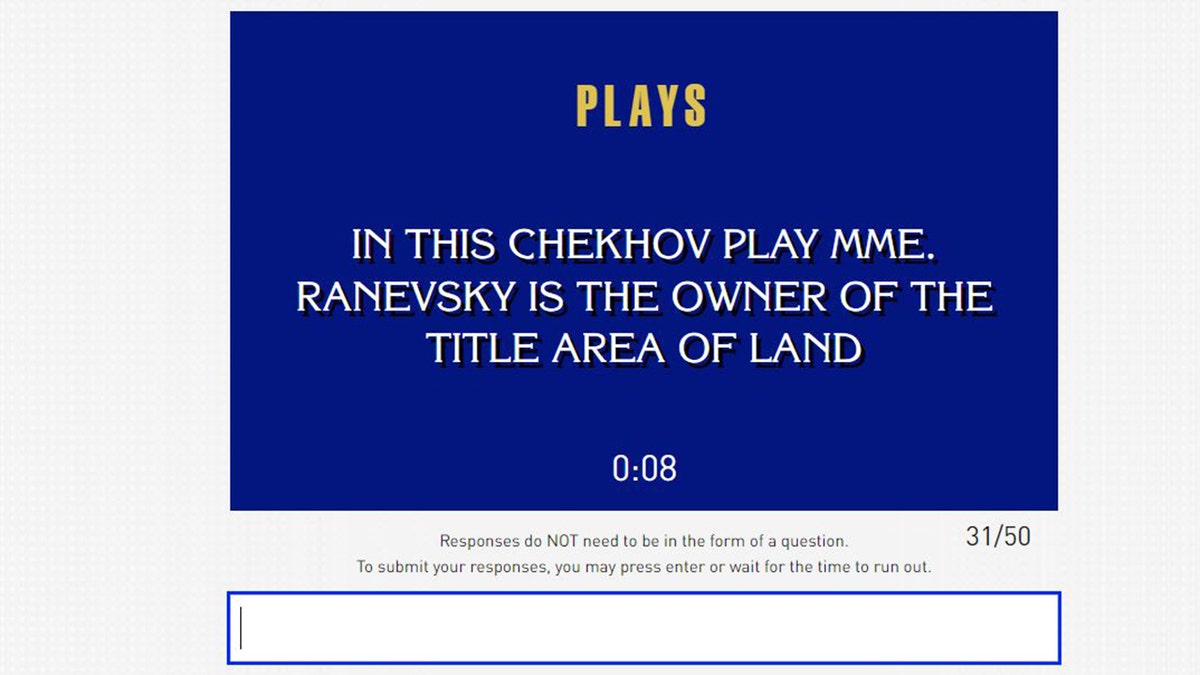 Jeopardy! Anytime Test question about plays