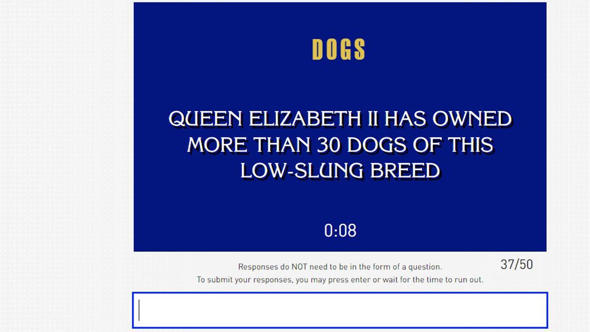 "Jeopardy!" question about the Queen's dogs