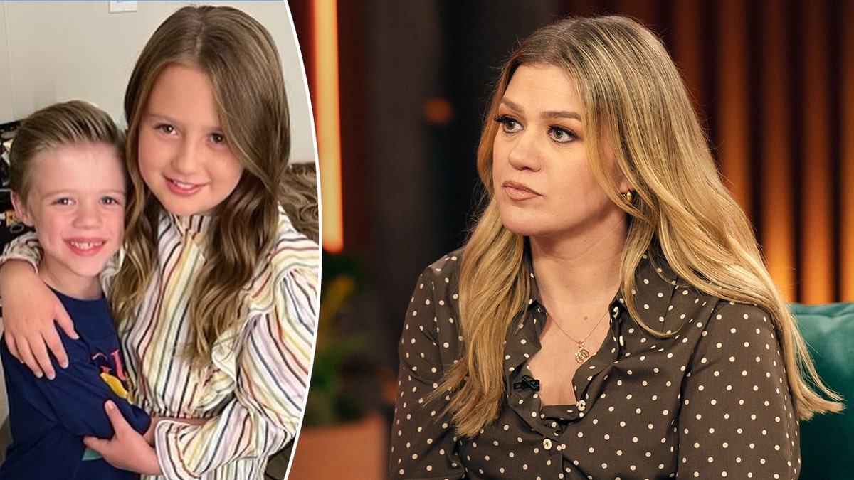 Kelly Clarksons son and daughter River Rose and Remington Alexander embrace in a picture she shared to social media split Kelly Clarkson looks stoic while appearing on her talk show