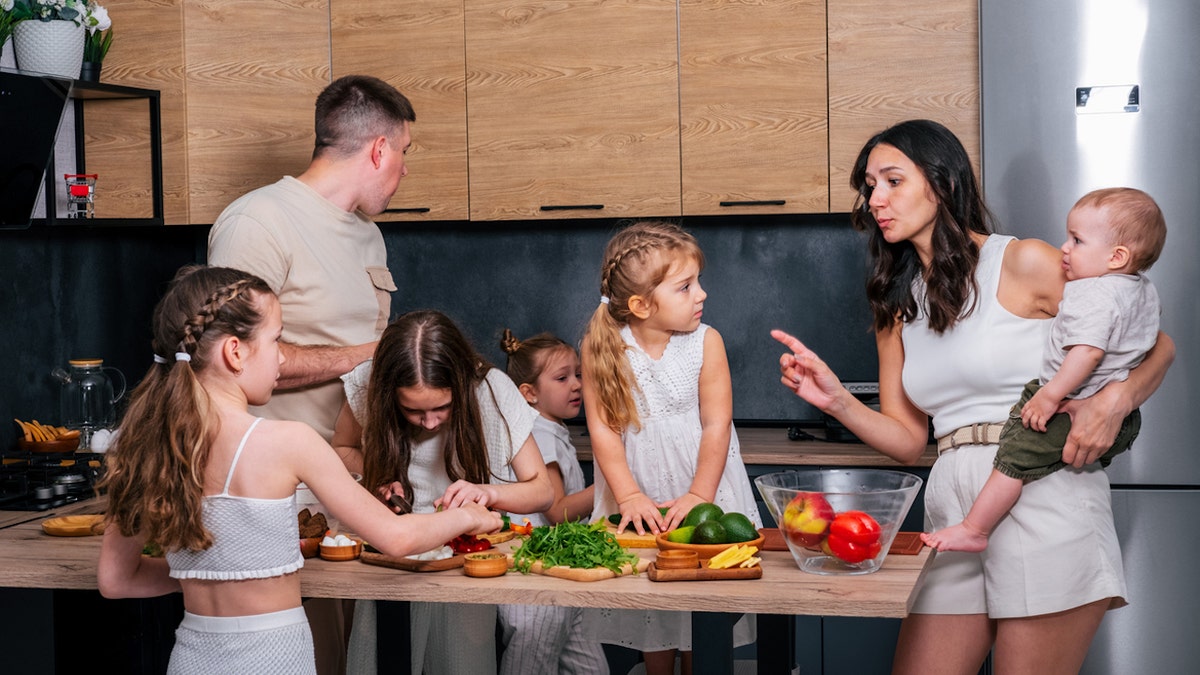 Large family in kitchen