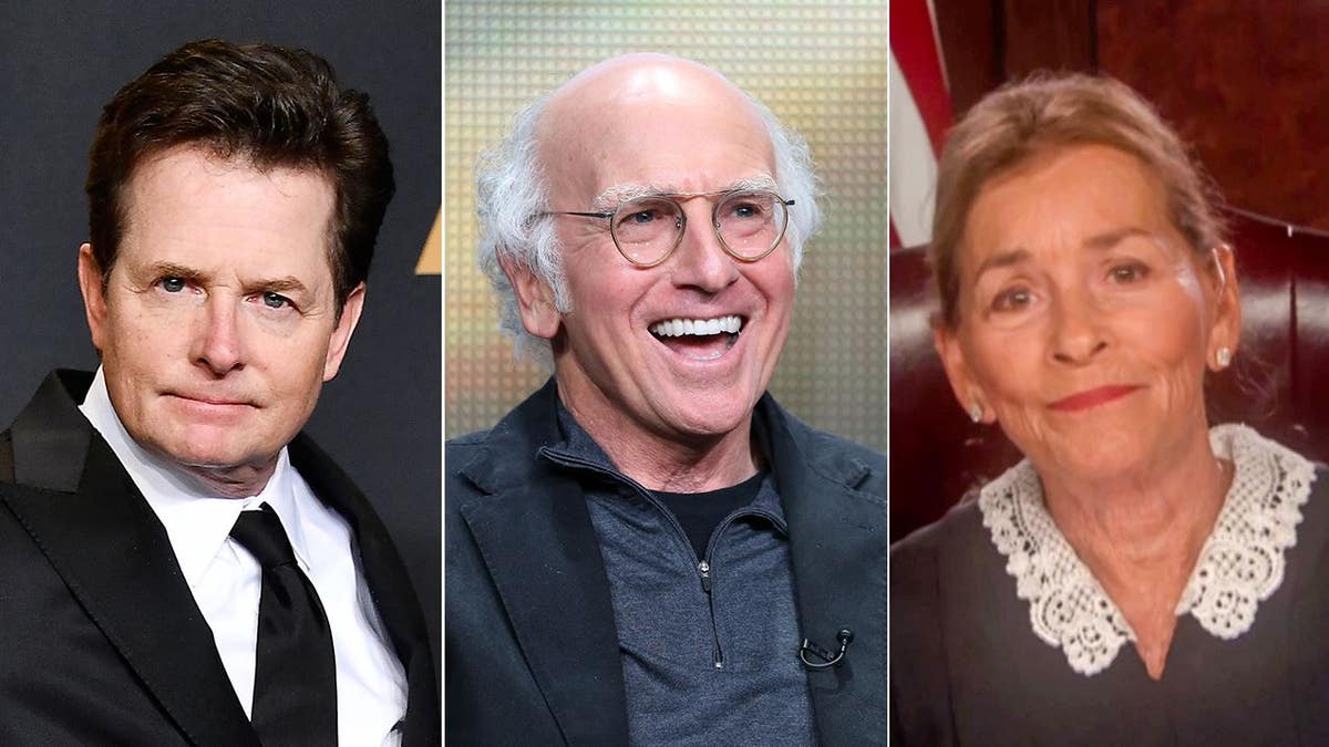 A split of Michael J Fox, Larry David and Judge Judy