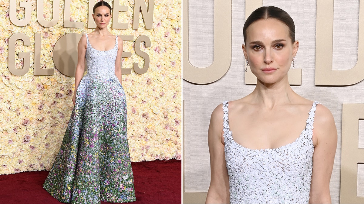 Natalie Portman glittering dress at Golden Globes