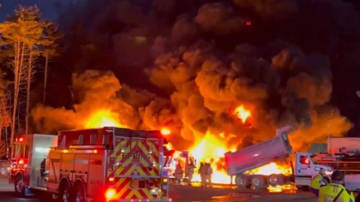 Smoke billowing over oil tanker fire