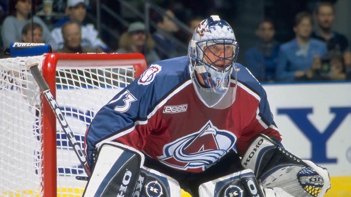 Patrick Roy in net with Avalanche