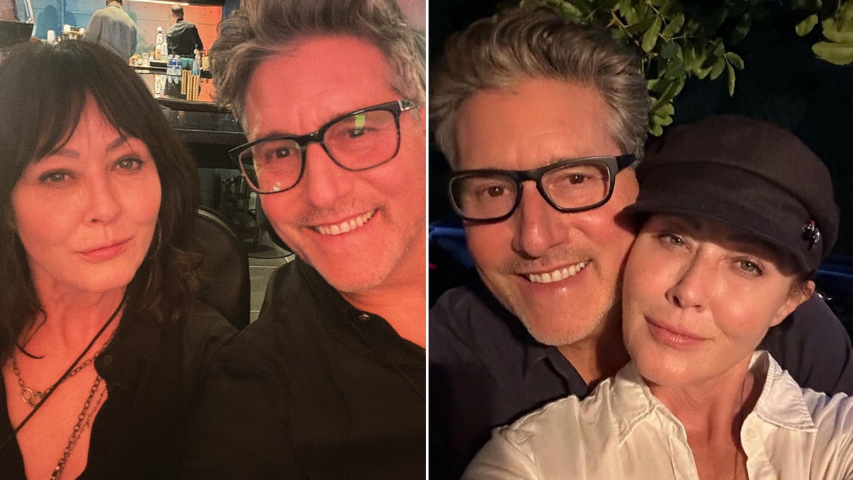 Shannen Doherty and Chris Cortazzo in two separate selfies