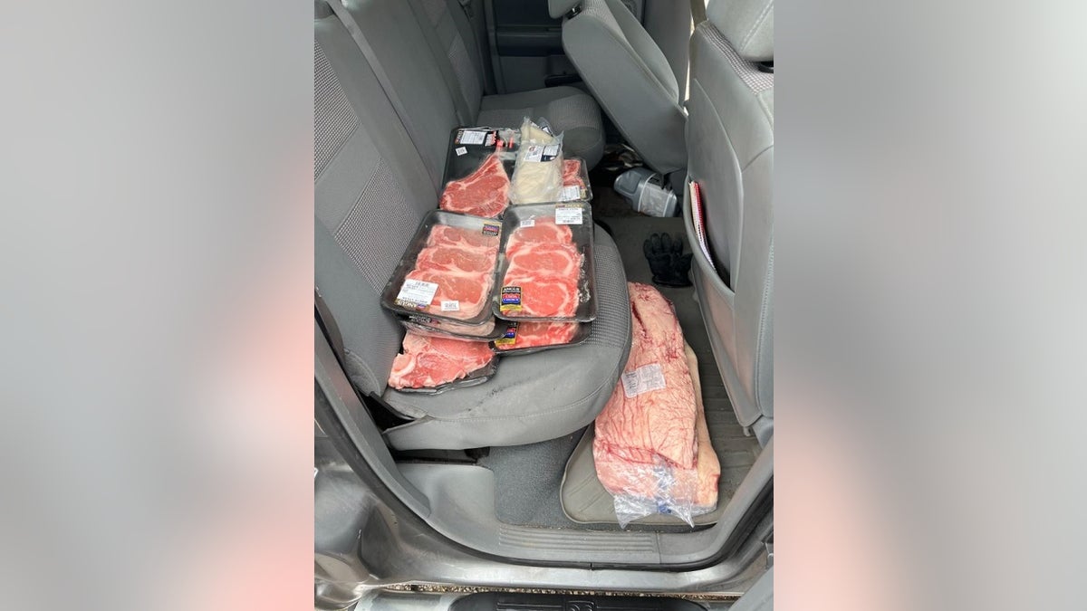 Packaged meat inside a car