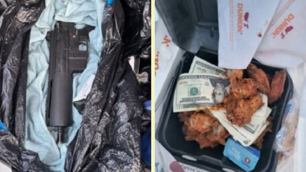 Chiken wings and fake bills with a gun