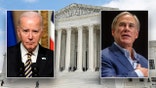 Joe Biden (left) U.S. Supreme Court (background) Greg Abbott (right)