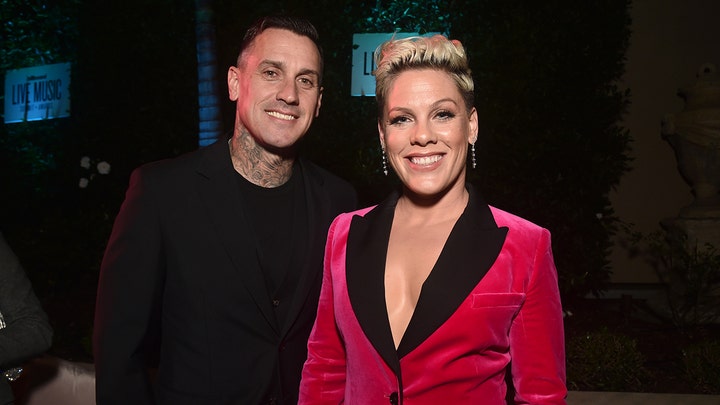 Pink walks the iHeartRadio Music Awards red carpet with her children