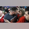 Travis Kelce celebrates with Taylor Swift
