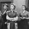 The cast of "The Honeymooners," Jackie Gleason, Art Carney, Audrey Meadows, and Joyce Randolph appear in a still from the show.