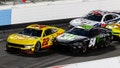 Feb 3, 2024; Los Angeles, California, USA; NASCAR Cup Series drivers Joey Logano (22) and Ty Gibbs (54) during the NASCAR Clash at the Coliseum at the Los Angeles Memorial Coliseum.