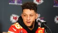 Patrick Mahomes of the Kansas City Chiefs speaks to the media during Kansas City Chiefs media availability ahead of Super Bowl LVIII at Westin Lake Las Vegas Resort and Spa on February 06, 2024 in Henderson, Nevada.