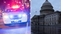 A Washington, D.C. Metropolitan Police car and the U.S. Capitol.
