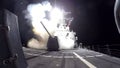 A missile is launched from a warship during the U.S.-led coalition operation against Yemen's Houthi rebels in early February. Over the weekend, the U.S. and U United Kingdom conducted joint strikes against the Houthis.