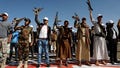 Newly recruited Houthi fighters attend a protest march against the U.S.-led strikes on Yemen and the Israeli war in the Gaza Strip, on Wednesday, Feb. 21, in Sanaa, Yemen.