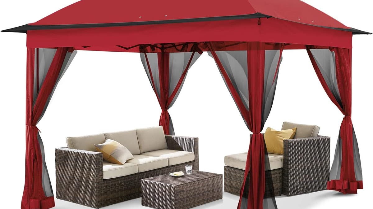 Keep cool with this easy-to-assemble gazebo.