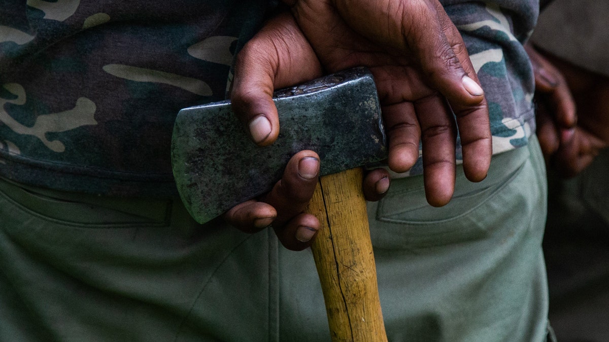 Man holding an axe behind his back