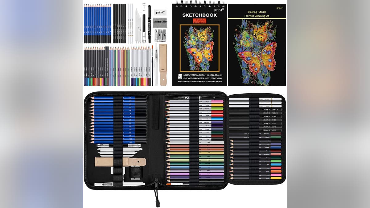 Learn to draw with this 76-piece drawing set. 
