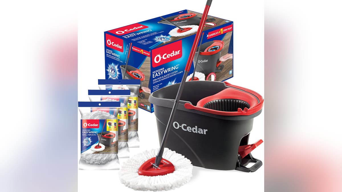 Mopping has never been easier thanks to this spinning mop and bucket set. 