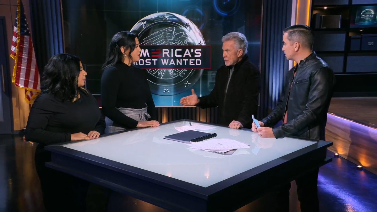 From left, Ana and Yaneiry Albarran join "America's Most Wanted" hosts John and Callahan Walsh