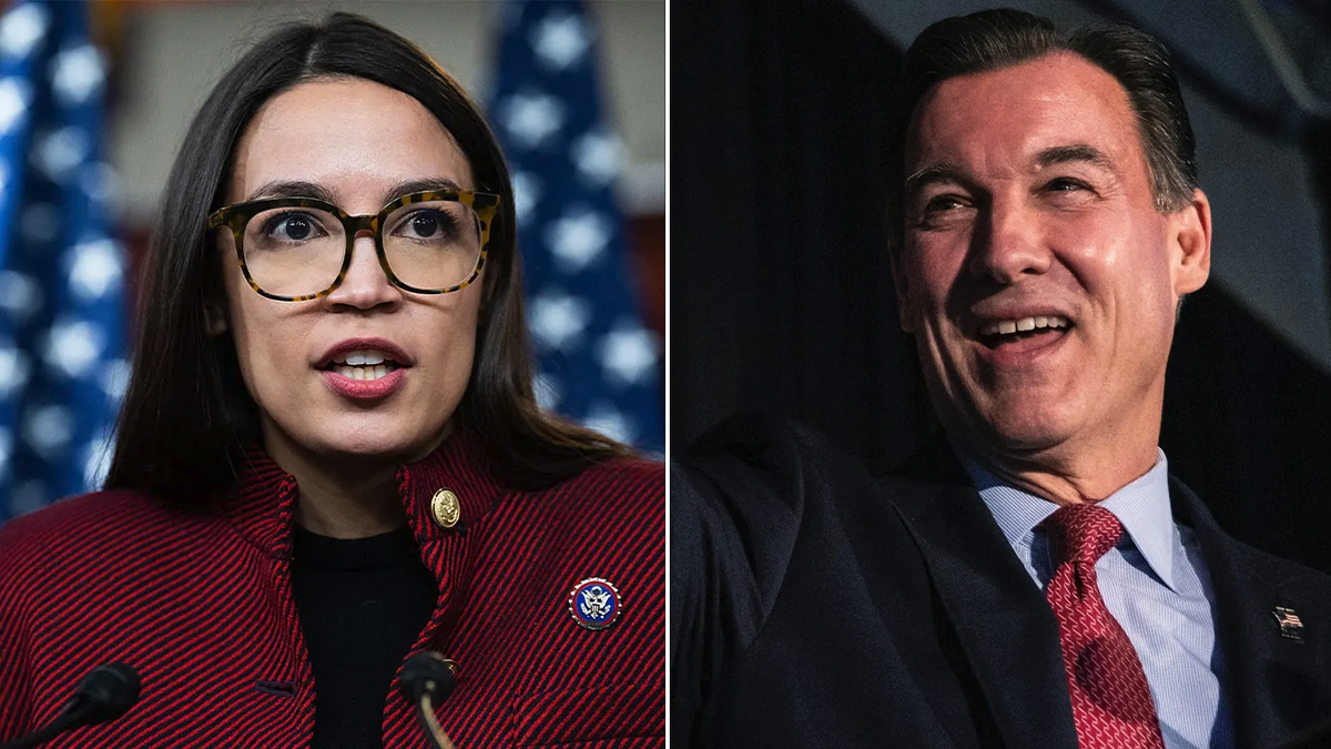 Alexandria Ocasio-Cortez and Tom Suozzi split image