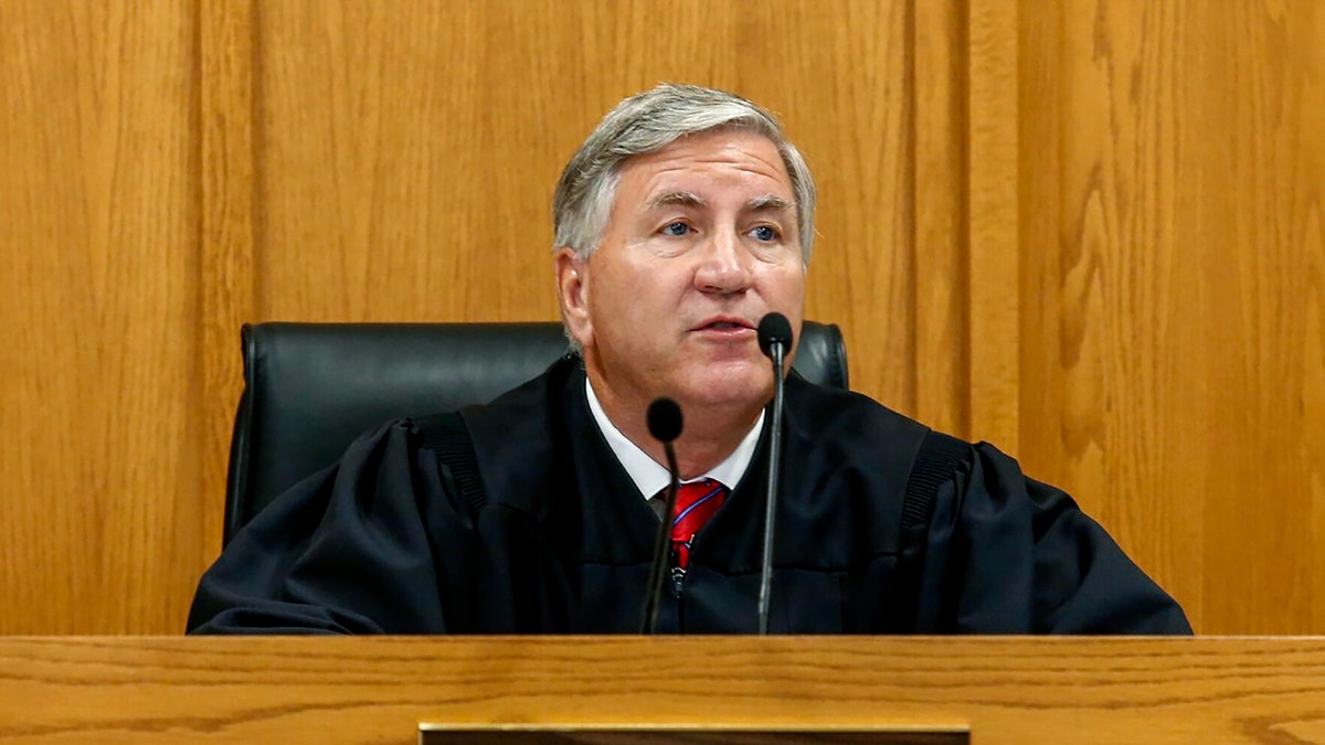 Judge Robert Adrian presides over court in Adams County, Illinois, on Aug. 26, 2020.
