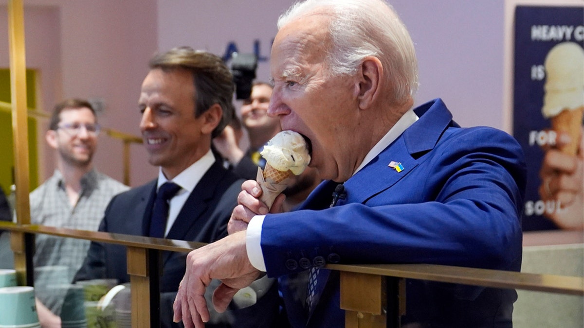 President Biden eats ice cream with Seth Meyers