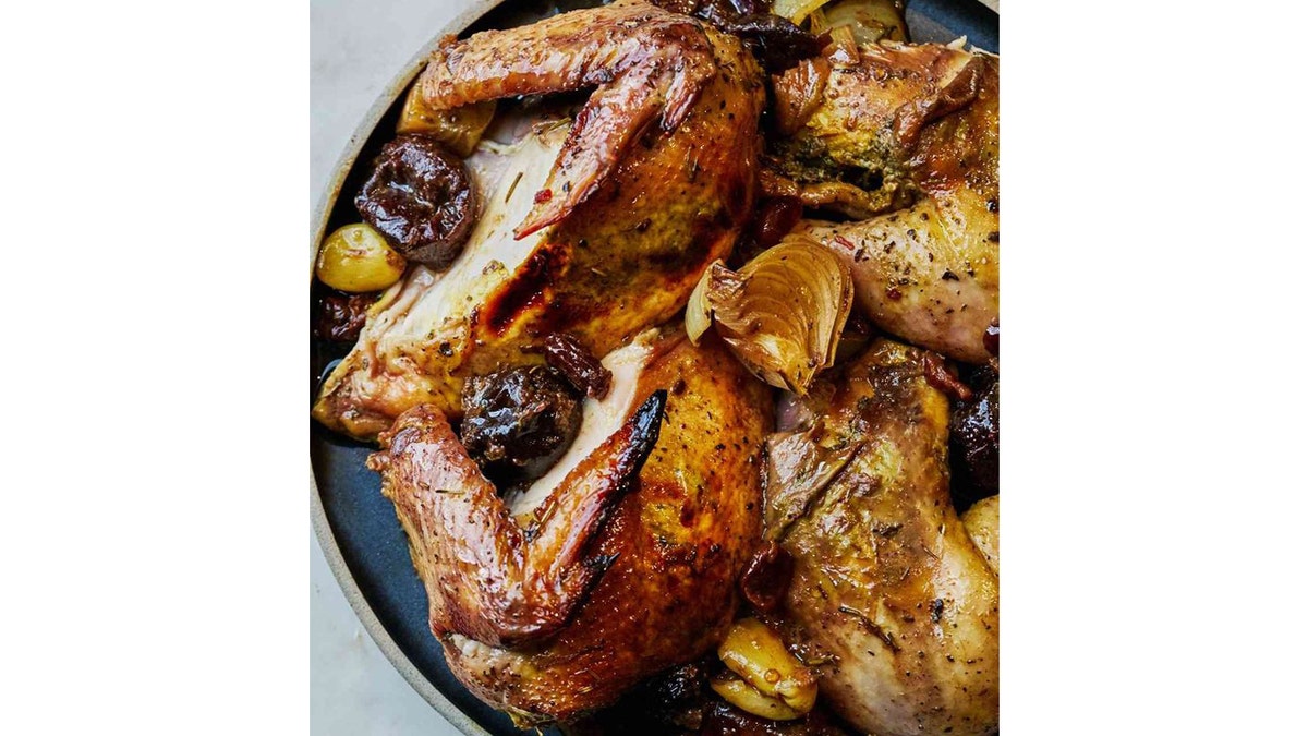 Whole Roasted ChicWhole roasted chicken with dried fruits and wine