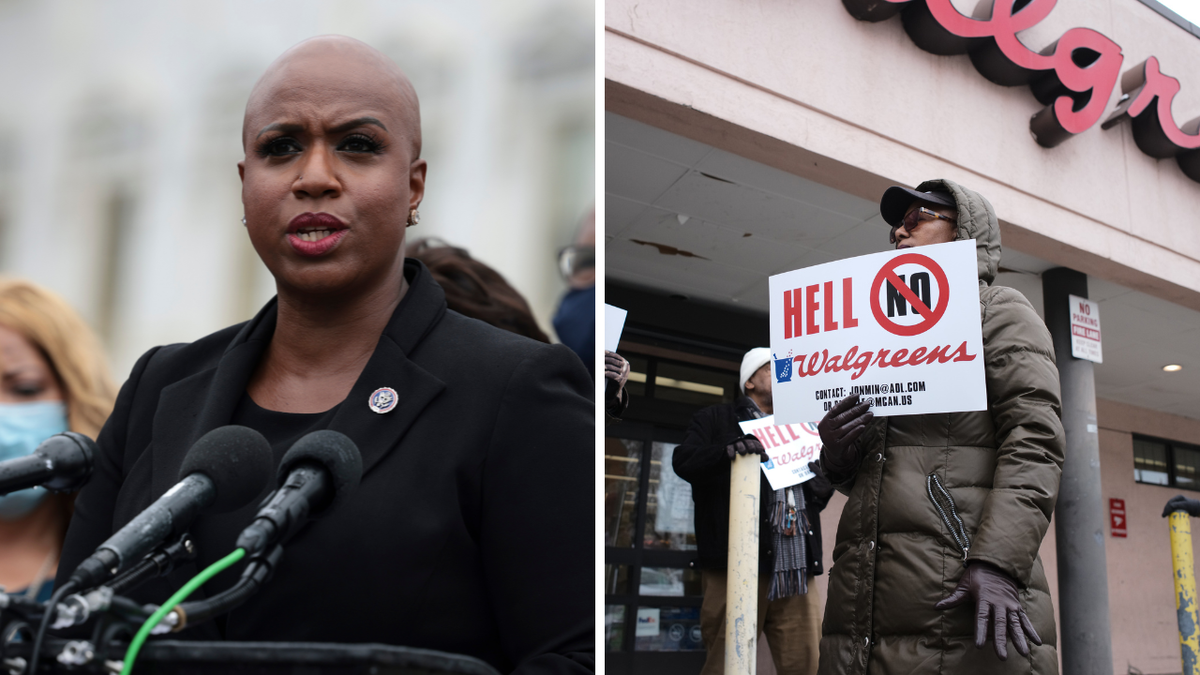 split of Ayanna Pressley and Walgreens protest