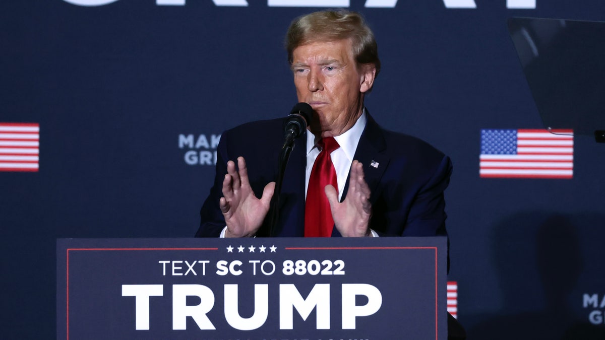 Republican presidential candidate former President Donald Trump speaks at a campaign rally at Charleston Area Convention Center in North Charleston, S.C., Wednesday, Feb. 14, 2024. (AP Photo/David Yeazell)